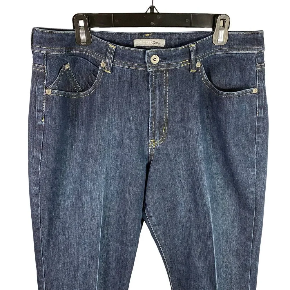 Chico's Platinum Jeans Womens‎ Size 3 Blue Denim Straight Leg